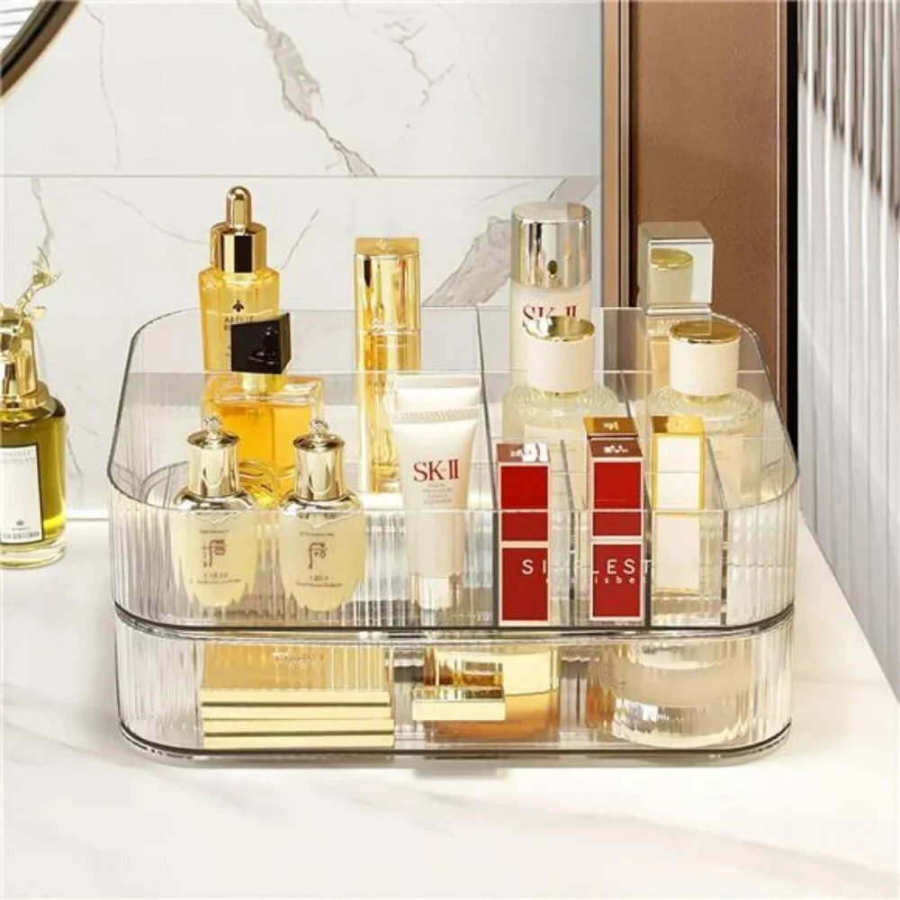 Clear makeup organizer stackable drawer storage for cosmetics skincare vanity
